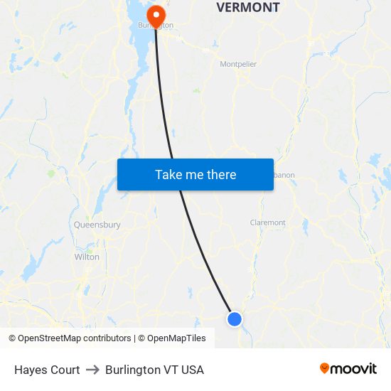Hayes Court to Burlington VT USA map