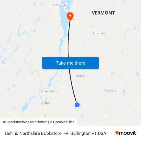 Behind Northshire Bookstore to Burlington VT USA map