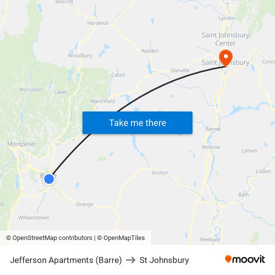 Jefferson Apartments (Barre) to St Johnsbury map