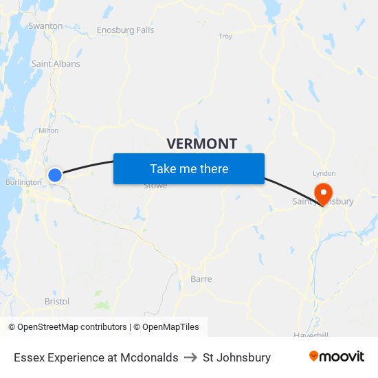 Essex Experience at Mcdonalds to St Johnsbury map