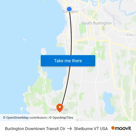 Burlington Downtown Transit Ctr to Shelburne VT USA map
