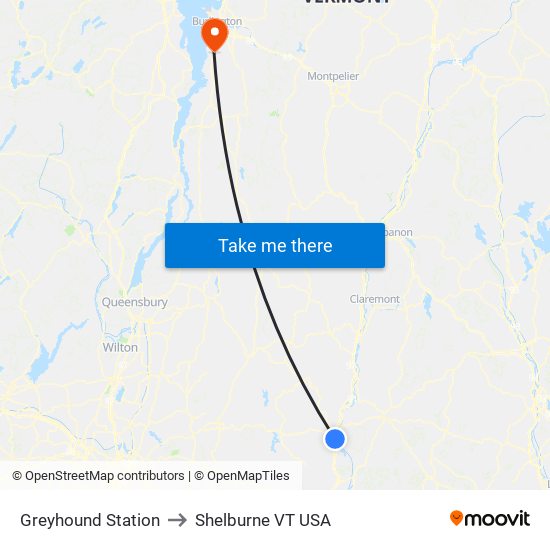 Greyhound Station to Shelburne VT USA map