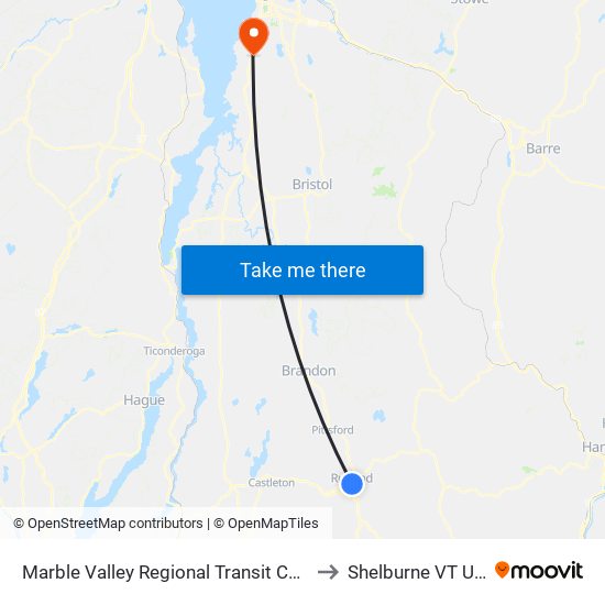 Marble Valley Regional Transit Center to Shelburne VT USA map