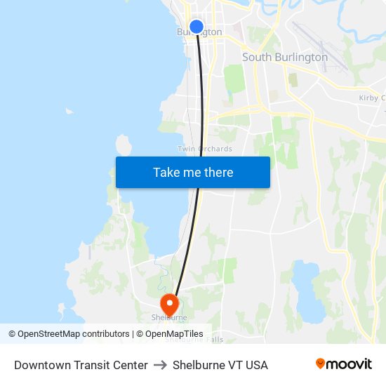 Downtown Transit Center to Shelburne VT USA map