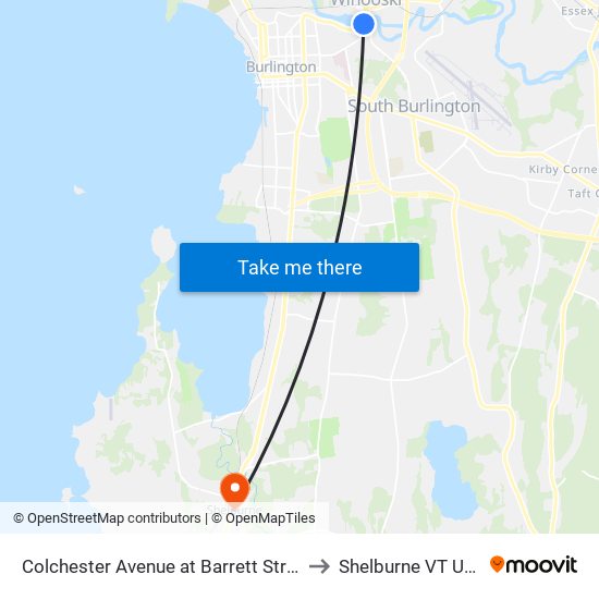 Colchester Avenue at Barrett Street to Shelburne VT USA map