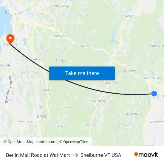 Berlin Mall Road at Wal-Mart to Shelburne VT USA map