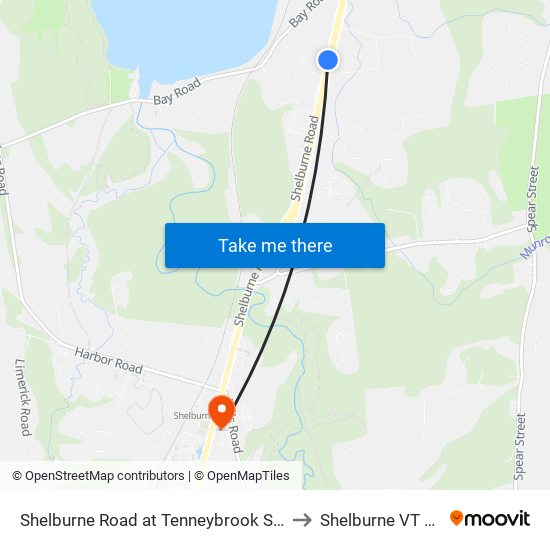 Shelburne Road at Tenneybrook Square to Shelburne VT USA map