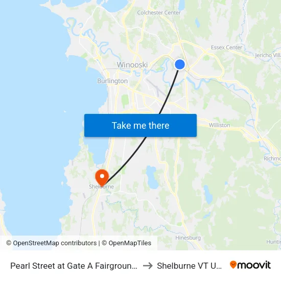 Pearl Street at Gate A Fairgrounds to Shelburne VT USA map