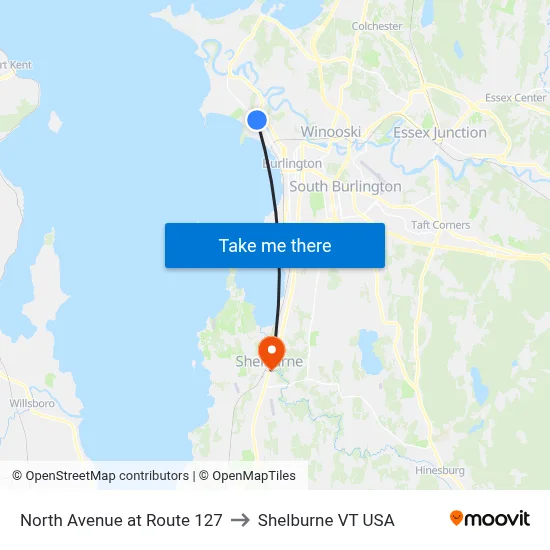 North Avenue at Route 127 to Shelburne VT USA map