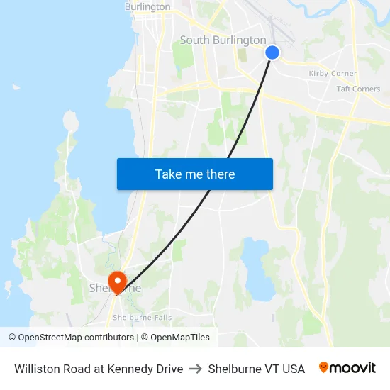 Williston Road at Kennedy Drive to Shelburne VT USA map