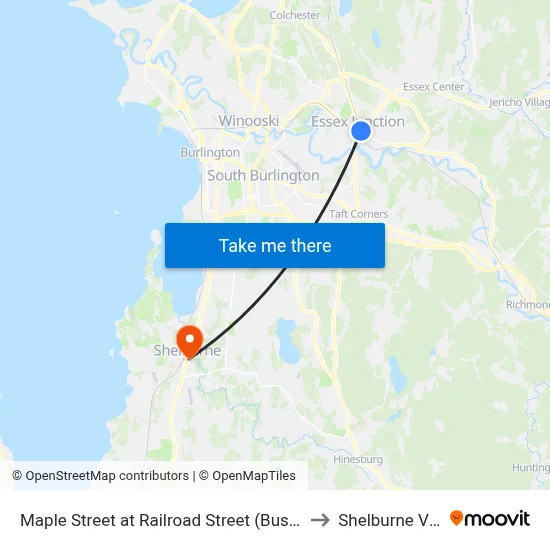 Maple Street at Railroad Street (Bushey's Sunoco) to Shelburne VT USA map