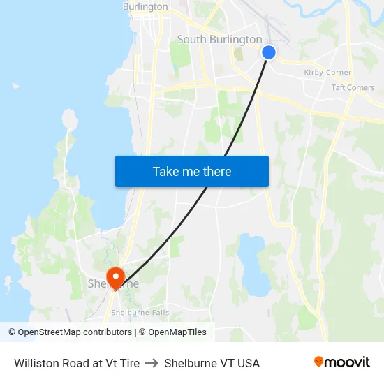 Williston Road at Vt Tire to Shelburne VT USA map