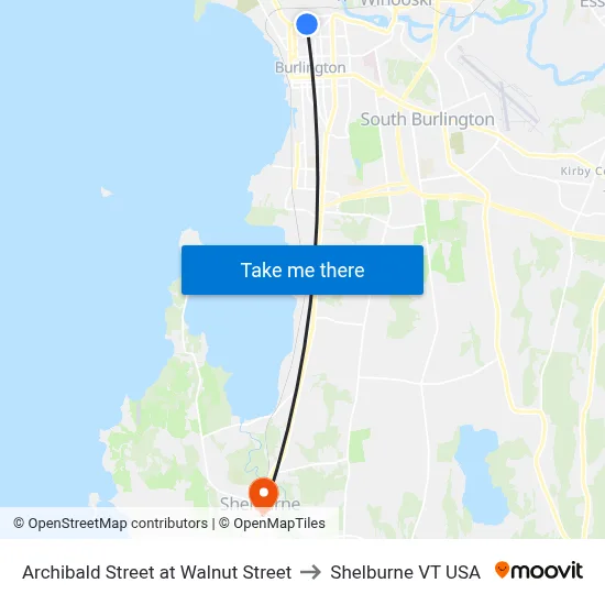 Archibald Street at Walnut Street to Shelburne VT USA map