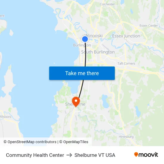 Community Health Center to Shelburne VT USA map