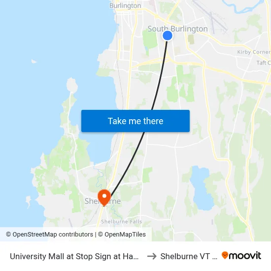 University Mall at Stop Sign at Hannafords to Shelburne VT USA map