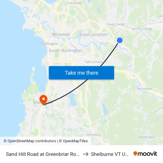 Sand Hill Road at Greenbriar Road to Shelburne VT USA map