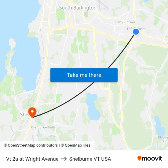 Vt 2a at Wright Avenue to Shelburne VT USA map