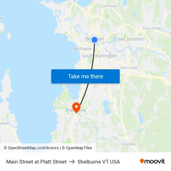 Main Street at Platt Street to Shelburne VT USA map