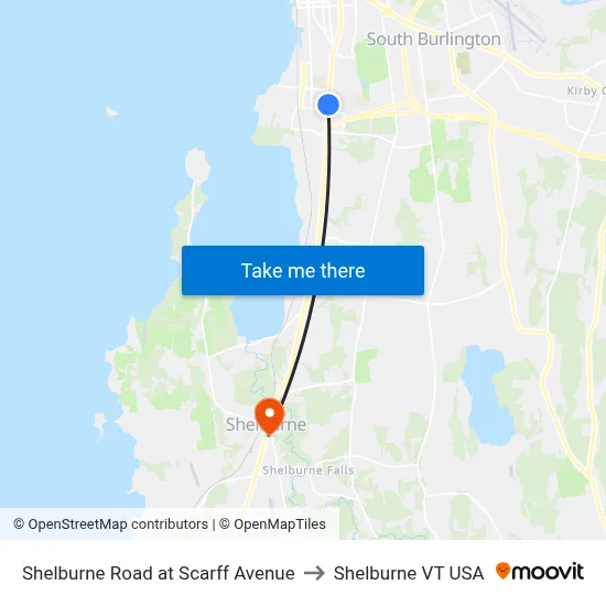 Shelburne Road at Scarff Avenue to Shelburne VT USA map
