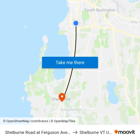 Shelburne Road at Ferguson Avenue to Shelburne VT USA map