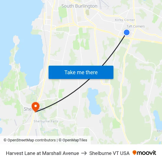 Harvest Lane at Marshall Avenue to Shelburne VT USA map