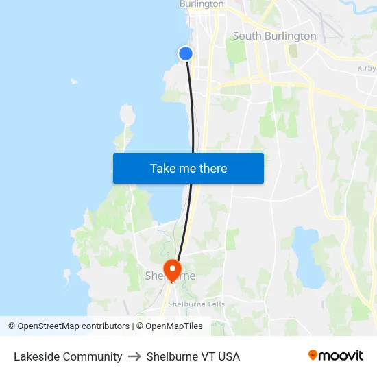 Lakeside Community to Shelburne VT USA map