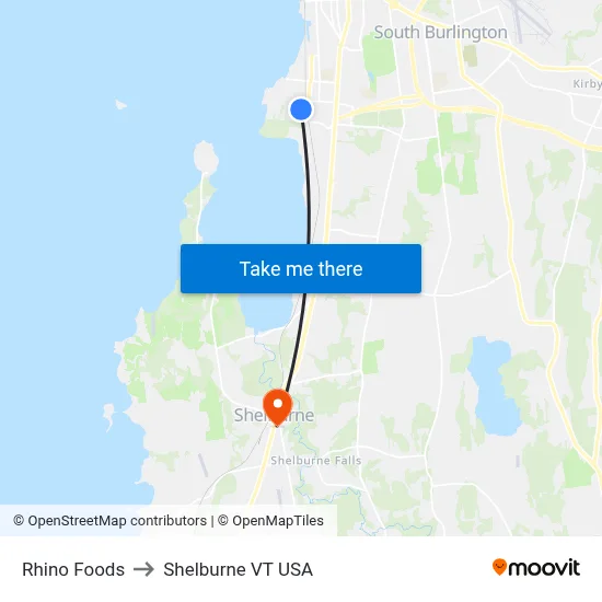 Rhino Foods to Shelburne VT USA map