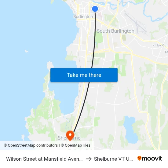 Wilson Street at Mansfield Avenue to Shelburne VT USA map