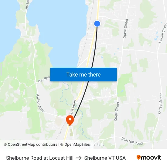 Shelburne Road at Locust Hill to Shelburne VT USA map