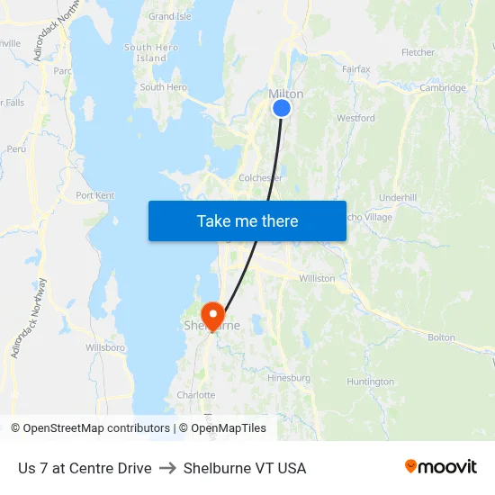 Us 7 at Centre Drive to Shelburne VT USA map