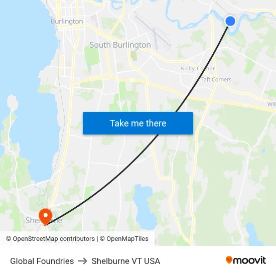Global Foundries to Shelburne VT USA map