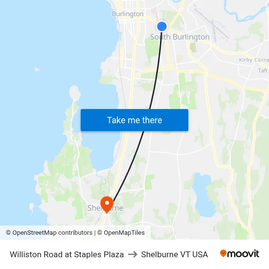 Williston Road at Staples Plaza to Shelburne VT USA map