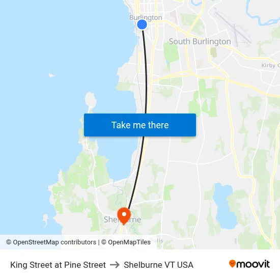 King Street at Pine Street to Shelburne VT USA map