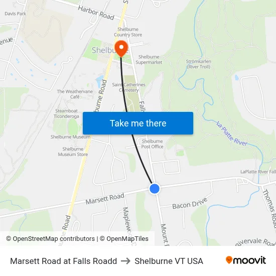 Marsett Road at Falls Roadd to Shelburne VT USA map