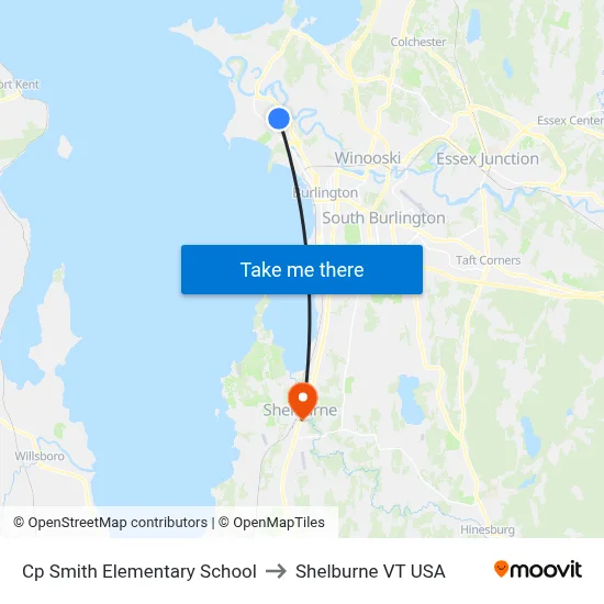 Cp Smith Elementary School to Shelburne VT USA map