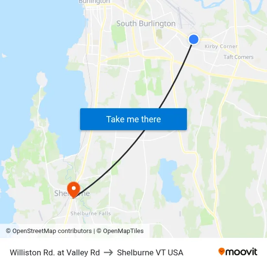 Williston Rd. at Valley Rd to Shelburne VT USA map
