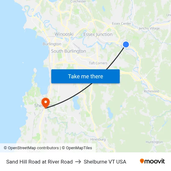 Sand Hill Road at River Road to Shelburne VT USA map
