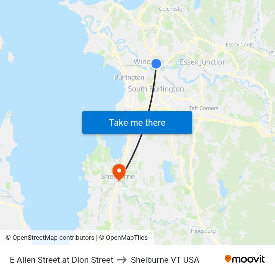E Allen Street at Dion Street to Shelburne VT USA map