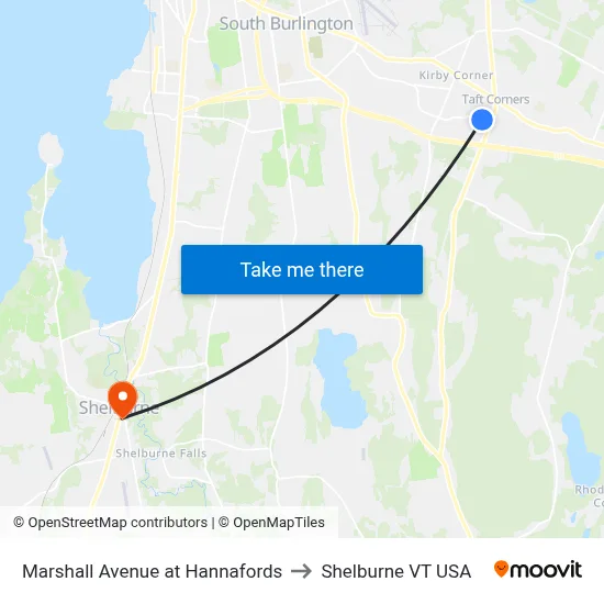 Marshall Avenue at Hannafords to Shelburne VT USA map