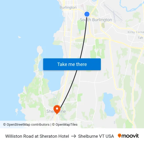 Williston Road at Sheraton Hotel to Shelburne VT USA map