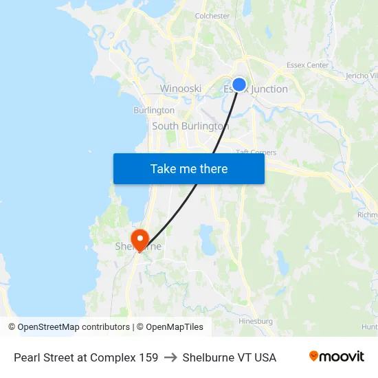 Pearl Street at Complex 159 to Shelburne VT USA map