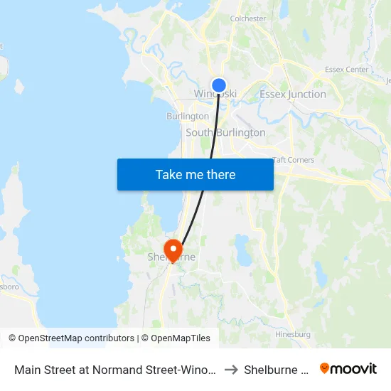 Main Street at Normand Street-Winooski High School to Shelburne VT USA map
