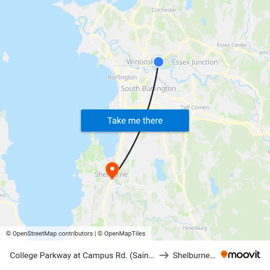 College Parkway at Campus Rd. (Saint Mikes East Entrance) to Shelburne VT USA map