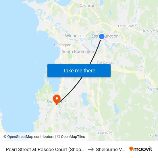 Pearl Street at Roscoe Court (Shopping Center) to Shelburne VT USA map