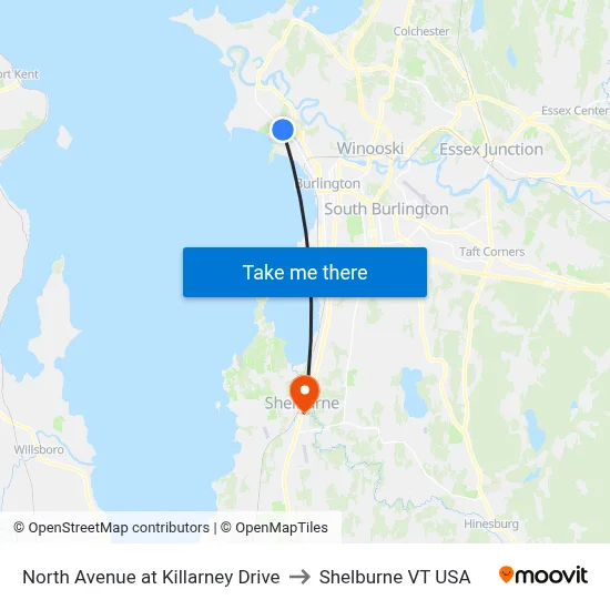 North Avenue at Killarney Drive to Shelburne VT USA map