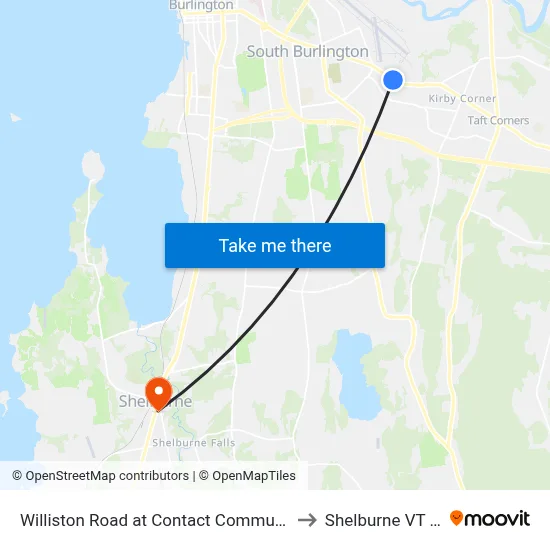 Williston Road at Contact Communication to Shelburne VT USA map