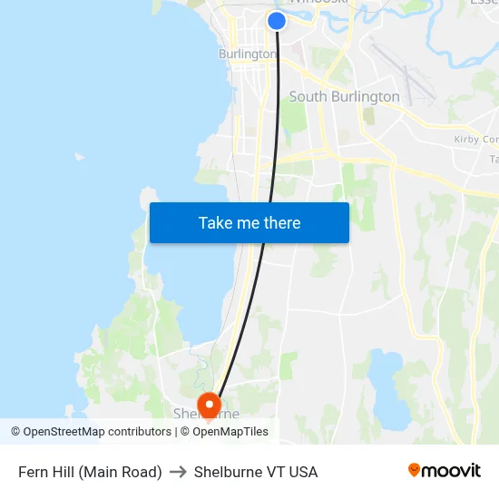 Fern Hill (Main Road) to Shelburne VT USA map
