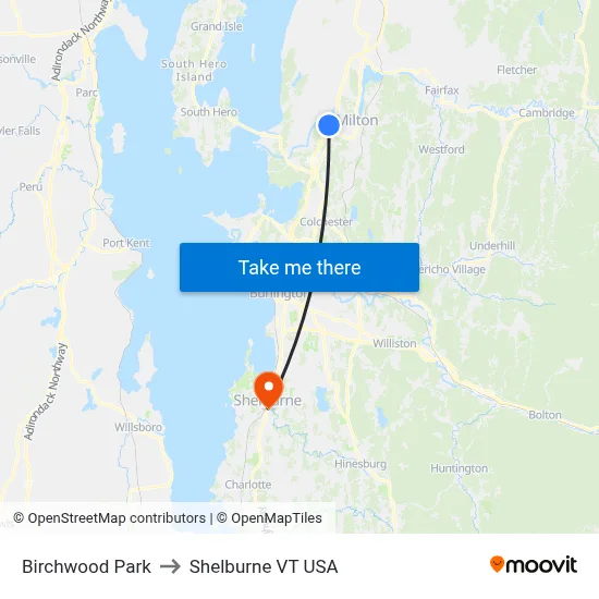 Birchwood Park to Shelburne VT USA map