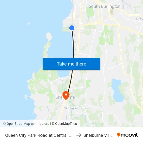 Queen City Park Road at Central Avenue to Shelburne VT USA map