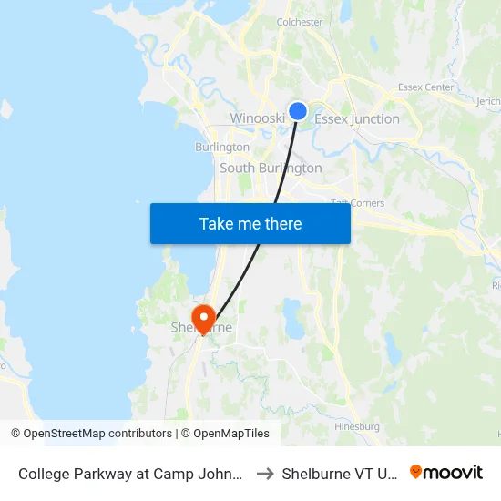 College Parkway at Camp Johnson to Shelburne VT USA map